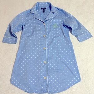 Ralph Lauren light blue & white polka dot night shirt.